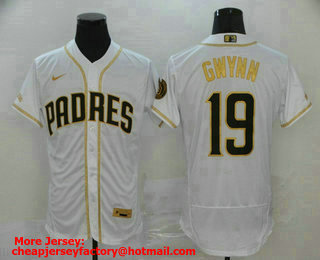Men's San Diego Padres #19 Tony Gwynn White With Gold Stitched MLB Flex Base Nike Jersey