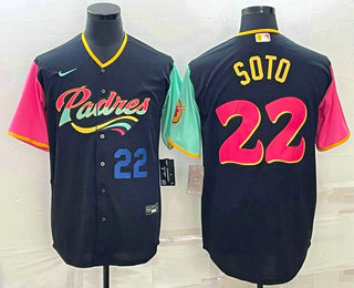 Men's San Diego Padres #22 Juan Soto Number Black 2022 City Connect Cool Base Stitched Jersey 03