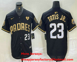 Men's San Diego Padres #23 Fernando Tatis Jr Black Gold With Patch Cool Base Stitched Baseball Jersey