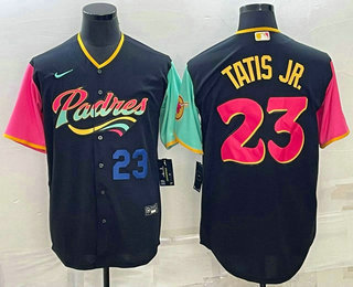 Men's San Diego Padres #23 Fernando Tatis Jr Black Number 2022 City Connect Cool Base Stitched Jersey 02