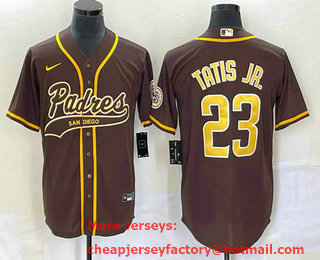 Men's San Diego Padres #23 Fernando Tatis Jr Brown NEW 2023 Cool Base Stitched Jersey 01