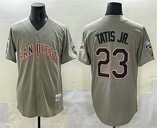 Men's San Diego Padres #23 Fernando Tatis Jr Grey Fashion Throwback With Patch Cool Base Stitched Jersey