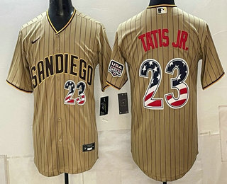 Men's San Diego Padres #23 Fernando Tatis Jr Khaki USA 250 Fourth of July Stitched Jersey