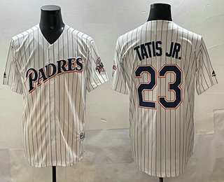Men's San Diego Padres #23 Fernando Tatis Jr White Throwback With Patch Cool Base Stitched Jersey