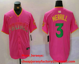 Men's San Diego Padres #3 Jackson Merrill Pink Fashion Baseball Jersey