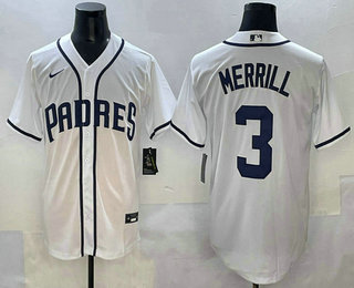 Men's San Diego Padres #3 Jackson Merrill White Cool Base Stitched Jersey