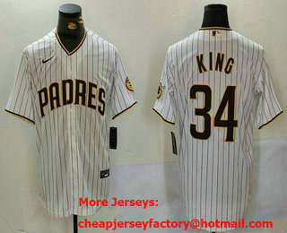 Men's San Diego Padres #34 Michael King White Team Logo Stitched Cool Base Nike Jersey