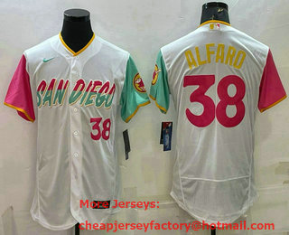 Men's San Diego Padres #38 Jorge Alfaro Number White 2022 City Connect Flex Base Stitched Jersey