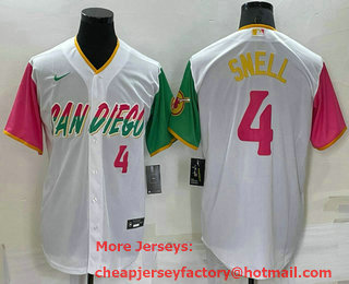 Men's San Diego Padres #4 Blake Snell Number White 2022 City Connect Cool Base Stitched Jersey