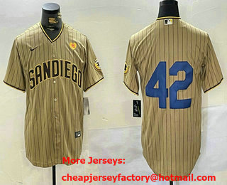 Men's San Diego Padres #42 Jackie Robinson  Khaki With PS Patch Cool Base Stitched Baseball Jersey