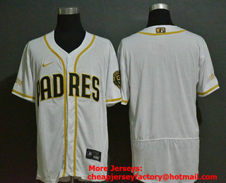 Men's San Diego Padres Blank White Golden Stitched MLB Flex Base Nike Jersey