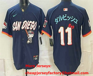 Men's San Diego Padres X Hello Kitty #11 Yu Darvish Korean Navy 2026 City Connect Stadium Jersey