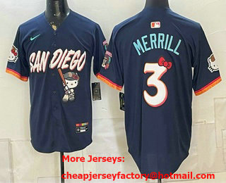 Men's San Diego Padres X Hello Kitty #3 Jackson Merrill Navy 2026 City Connect Stadium Jersey