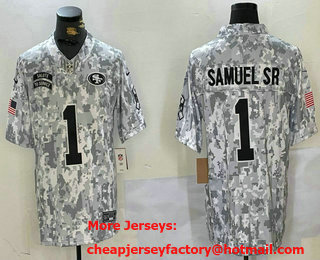 Men's San Francisco 49ers #1 Deebo Samuel Sr Arctic Camo 2024 FUSE Salute to Service Limited Stitched Jersey