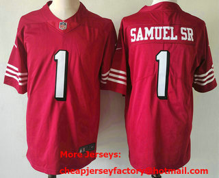 Men's San Francisco 49ers #1 Deebo Samuel Sr Red 2023 Color Rush Vapor Limited Jersey