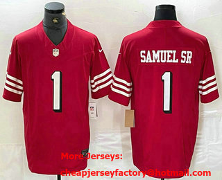 Men's San Francisco 49ers #1 Deebo Samuel Sr Red 2023 FUSE Color Rush Vapor Limited Jersey