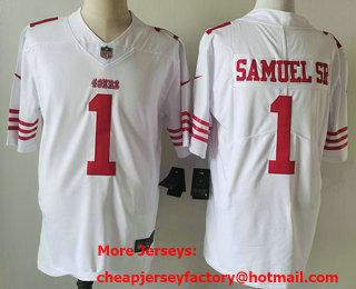 Men's San Francisco 49ers #1 Deebo Samuel Sr White 2024 Vapor Limited Stitched Jersey