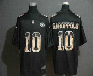 Men's San Francisco 49ers #10 Jimmy Garoppolo Black Statue Of Liberty Stitched NFL Nike Limited Jersey