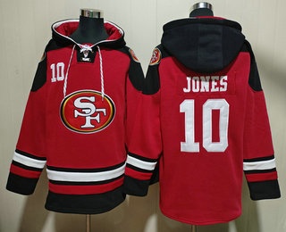 Men's San Francisco 49ers #10 Mac Jones Red Ageless Must Have Lace Up Pullover Hoodie