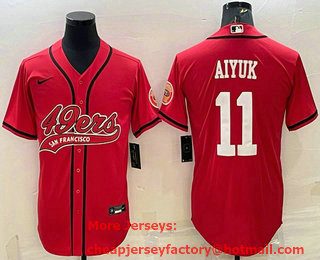 Men's San Francisco 49ers #11 Brandon Aiyuk Red With Patch Cool Base Stitched Baseball Jersey