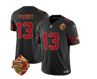 Men's San Francisco 49ers #13 Brock Purdy Black 2023 FUSE 50th Patch Throwback Stitched Jersey
