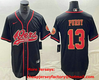 Men's San Francisco 49ers #13 Brock Purdy Black Red With Patch Cool Base Stitched Baseball Jersey
