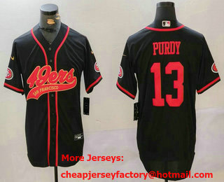Men's San Francisco 49ers #13 Brock Purdy Black With Patch Cool Base Stitched Baseball Jersey