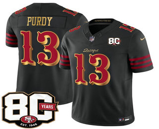 Men's San Francisco 49ers #13 Brock Purdy Limited Black 80th Anniversary Rivalries FUSE Vapor Jersey