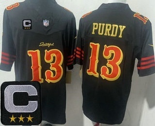 Men's San Francisco 49ers #13 Brock Purdy Limited Black Rivalries Captain Patch FUSE Vapor Jersey