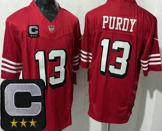 Men's San Francisco 49ers #13 Brock Purdy Limited Red Alternate 2025 Captain Patch FUSE Vapor Jersey
