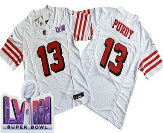 Men's San Francisco 49ers #13 Brock Purdy Limited White Throwback FUSE LVIII Super Bowl Vapor Jersey