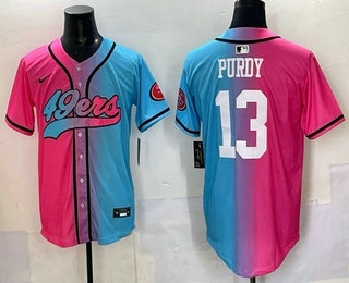 Men's San Francisco 49ers #13 Brock Purdy Pink Blue Limited Stitched Baseball Jersey