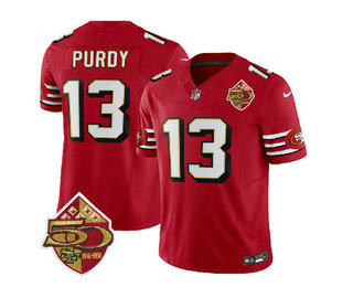 Men's San Francisco 49ers #13 Brock Purdy Red 2023 FUSE 50th Patch Vapor Limited Stitched Jersey