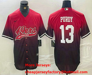 Men's San Francisco 49ers #13 Brock Purdy Red Black Stitched Baseball Jersey