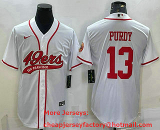 Men's San Francisco 49ers #13 Brock Purdy White With Patch Cool Base Stitched Baseball Jersey