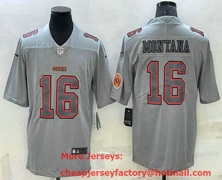 Men's San Francisco 49ers #16 Joe Montana LOGO Grey Atmosphere Fashion 2022 Vapor Untouchable Stitched Limited Jersey