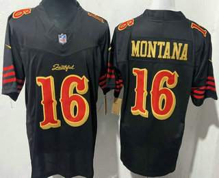 Men's San Francisco 49ers #16 Joe Montana Limited Black Rivalries FUSE Vapor Jersey