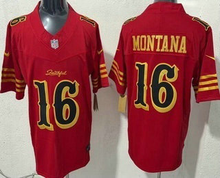 Men's San Francisco 49ers #16 Joe Montana Limited Red Rivalries FUSE Vapor Jersey