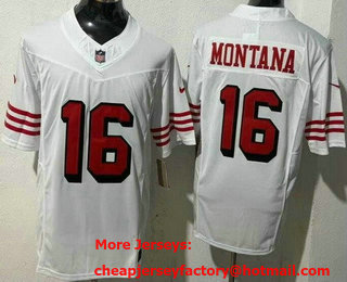 Men's San Francisco 49ers #16 Joe Montana Limited White Throwback FUSE Jersey