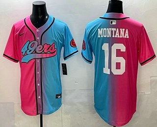 Men's San Francisco 49ers #16 Joe Montana Pink Blue Limited Stitched Baseball Jersey