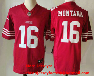 Men's San Francisco 49ers #16 Joe Montana Red 2023 FUSE Vapor Limited Stitched Jersey