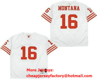 Men's San Francisco 49ers #16 Joe Montana White Throwback Jersey