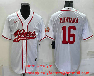 Men's San Francisco 49ers #16 Joe Montana White With Patch Cool Base Stitched Baseball Jersey