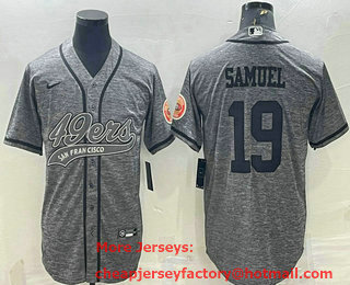 Men's San Francisco 49ers #19 Deebo Samuel Grey Gridiron With Patch Cool Base Stitched Baseball Jersey