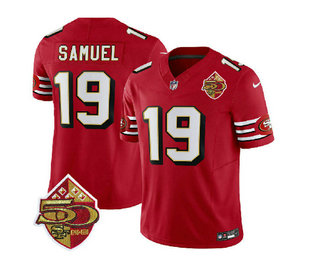 Men's San Francisco 49ers #19 Deebo Samuel Red 2023 FUSE 50th Patch Throwback Stitched Jersey