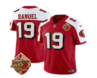 Men's San Francisco 49ers #19 Deebo Samuel Red White 2023 FUSE 50th Patch Throwback Stitched Jersey