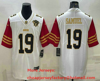 Men's San Francisco 49ers #19 Deebo Samuel White Gold Edition With 75TH Patch Limited Stitched Football Jersey