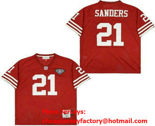 Men's San Francisco 49ers #21 Deion Sanders Red 75th Throwback Jersey