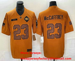 Men's San Francisco 49ers #23 Christian McCaffrey Brown 2023 Salute To Service Limited Stitched Jersey