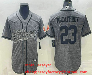 Men's San Francisco 49ers #23 Christian McCaffrey Grey Gridiron With Patch Cool Base Stitched Baseball Jersey